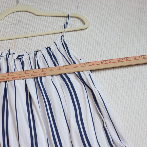 H&M Striped Sundress Size 8 White Blue Ruffle Neck Sleeveless Viscose Midi - Picture 5 of 8